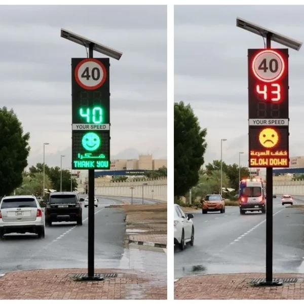 MTP Solar Your Speed Sign with Digital Face with Display Message Thank You & Slow Down (Arabic and English)with Circle Red Warning Light